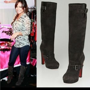 AUTHENTIC Christian Louboutin size 37 right below knee suade boots.